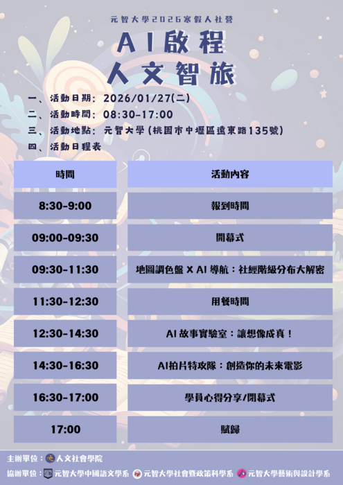 元智大學於115年1月27日舉辦「元智大學2026寒假人社營- AI啟程:人文智旅」活動圖片